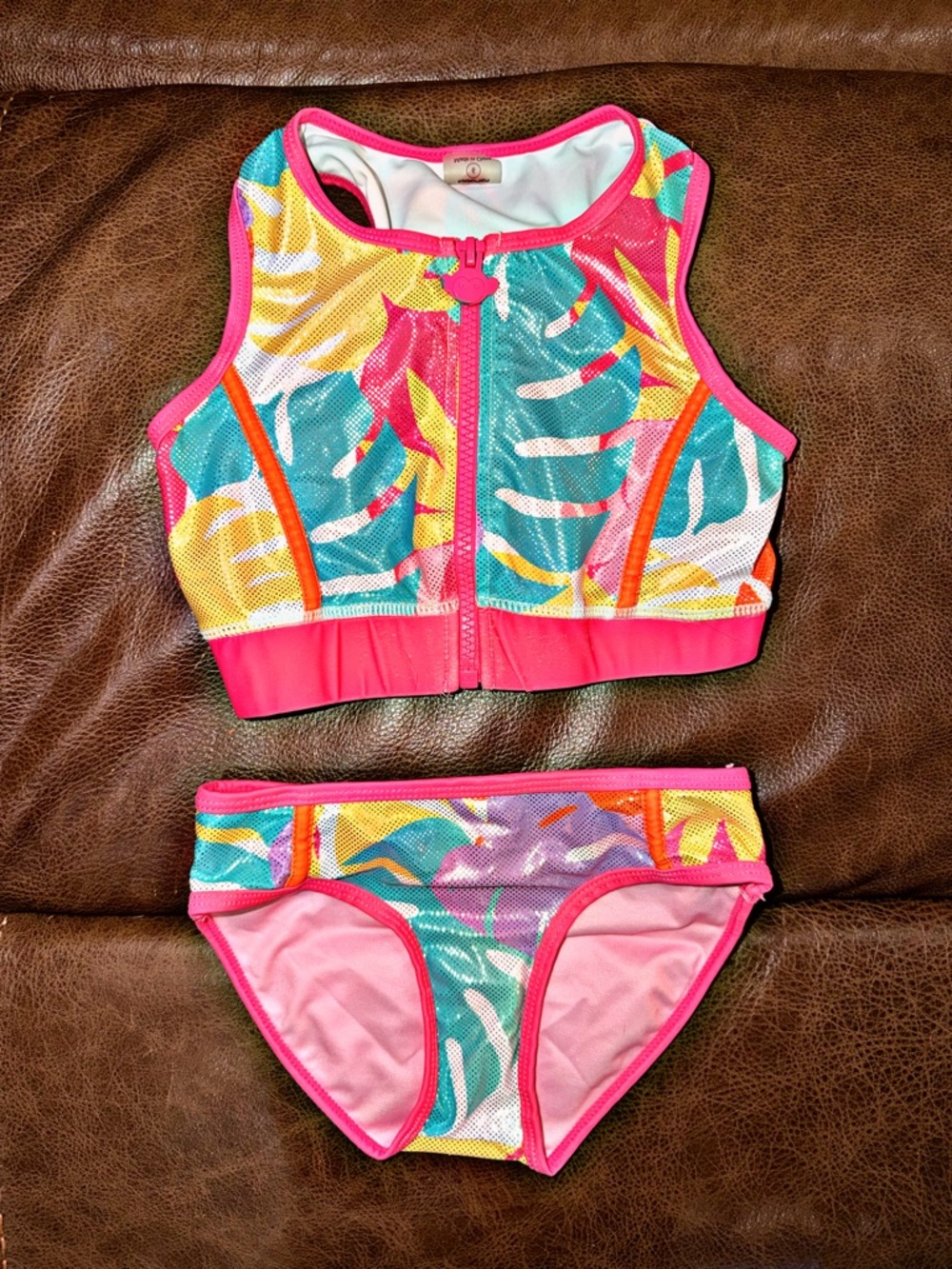 Appaman Pink Tropical Zip-Front Girls Swim Set